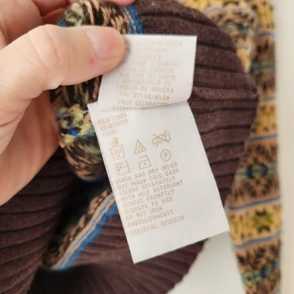 Vintage Tommy Hilfiger Brown Fair Isle Cardigan Sweater Lambswool Alpaca Size S - Picture 7 of 8